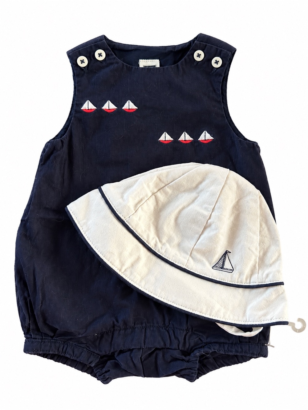 Janie and Jack Sailboat Corduroy Romper & Sun Hat Set 0-3M 3-6M